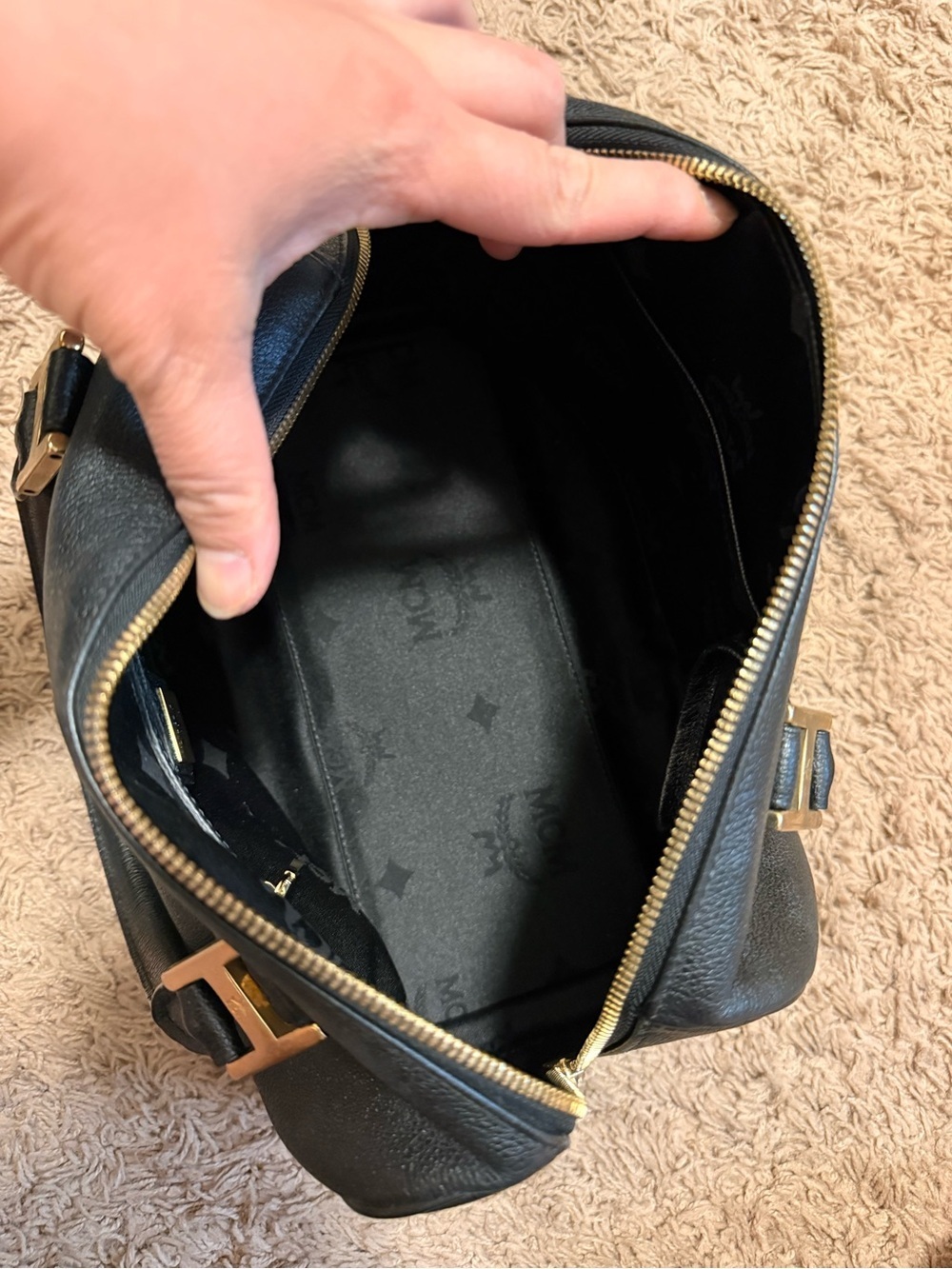 MCM Black Leather Boston Bag with Gold Hardware - Picture 9 of 15